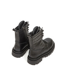 Woman's leather warm winter boots over white background