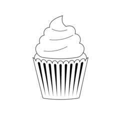 Black and white line style cupcake