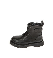 Woman's leather warm winter boots over white background