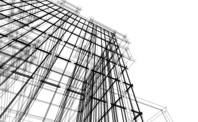 black and white architecture building vector drawing