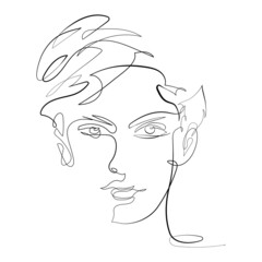 Continuous one line drawing. Abstract portrait of young man in minimalistic modern style