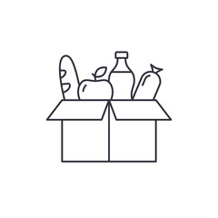 Grocery Food in cardboard box line icon isolated on white background. Vector sign