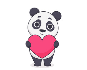 Happy panda with a heart. Vector illustration in cartoon style. Animals
