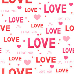 Seamless pattern with the inscription love. Vector wallpaper in cartoon style. Valentine's Day
