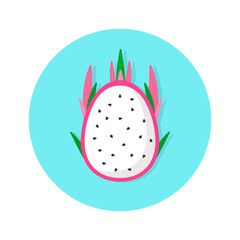 Dragon fruit icon, tropical fruit, cartoon flat icon, vector illustration isolated on white background