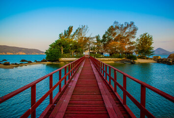 wooden bridge over the river