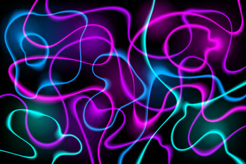 Abstract Neon Background with electric waves. Fluid form. Liquid blurry lines.