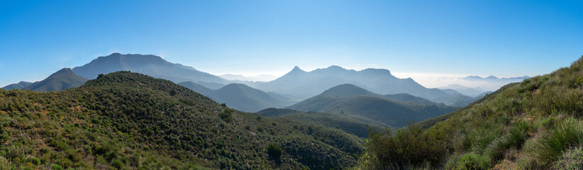 panorama view of semi-desert mountain landscape in southern Spain