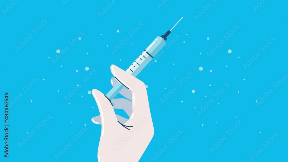 Wall mural vaccination campaign animation with hand lifting syringe