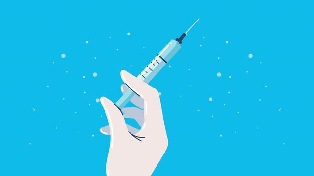 vaccination campaign animation with hand lifting syringe