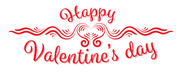 Line art, happy valentines day text, vintage love decoration. Red love concept label with valentine's day text to use in love greetings, valentines sale sign. Hand drawn love vector design.
