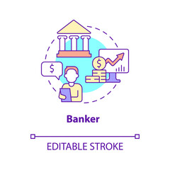 Fototapeta na wymiar Banker concept icon. Financial assistance. Business management careers abstract idea thin line illustration. Isolated outline drawing. Editable stroke. Roboto-Medium, Myriad Pro-Bold fonts used