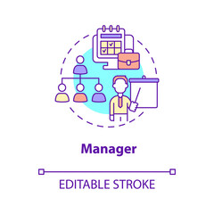 Manager concept icon. Administration and control. Business management career abstract idea thin line illustration. Isolated outline drawing. Editable stroke. Roboto-Medium, Myriad Pro-Bold fonts used