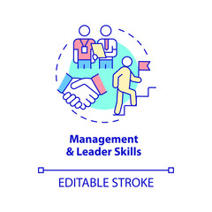Management and leader skills concept icon. Business management abstract idea thin line illustration. Isolated outline drawing. Editable stroke. Roboto-Medium, Myriad Pro-Bold fonts used