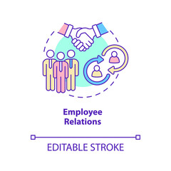 Employee relations concept icon. Skills for human resources abstract idea thin line illustration. Isolated outline drawing. Editable stroke. Roboto-Medium, Myriad Pro-Bold fonts used