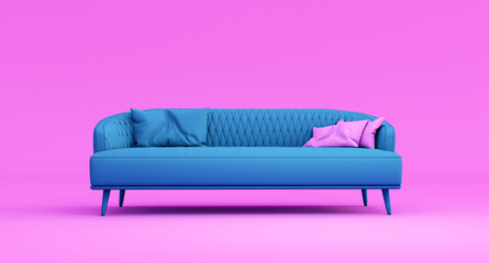 3D render of blue design sofa isolated on pink background