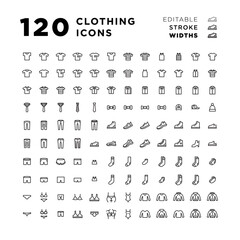 Fototapeta na wymiar 120 Clothing and Apparel Icons with editable strokes