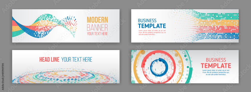 Fototapete Abstract social media cover design. Big data futuristic web background. Visualization of data arrays, databases. Information flow, sorting. Set of Hi-tech banner templates for websites.