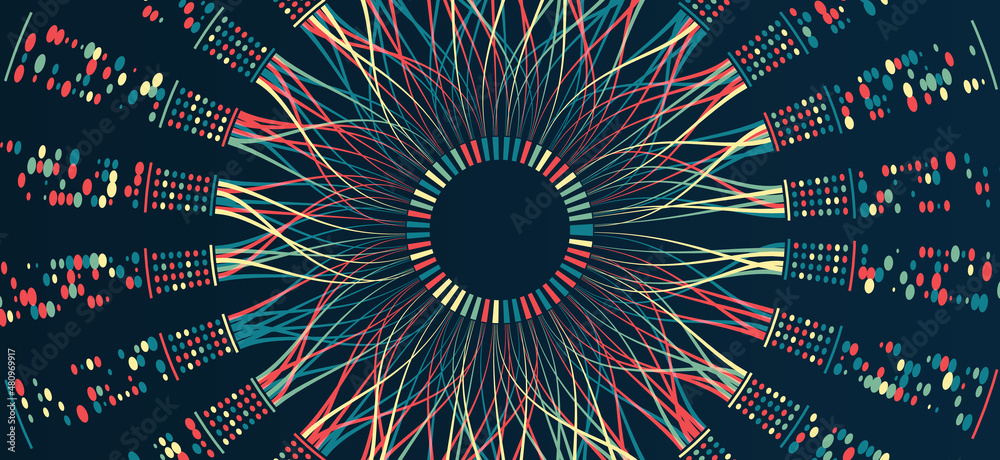 Aufkleber Data sorting process. Big data stream futuristic infographics. File structuring, machine learning. Big data visualization. A dynamic array of information.