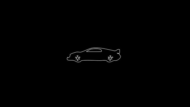 white linear race car silhouette. the picture appears and disappears on a black background.