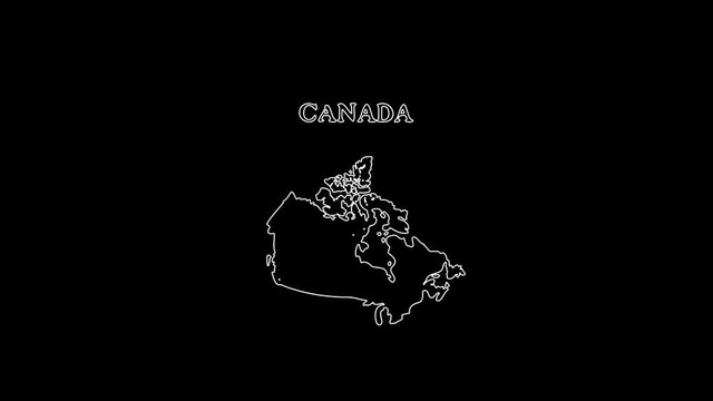 white linear Canada silhouette. the picture appears and disappears on a black background.