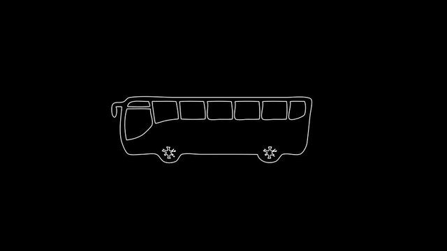 white linear bus silhouette. the picture appears and disappears on a black background.