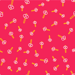 Line Stone age hammer icon isolated seamless pattern on red background. Vector
