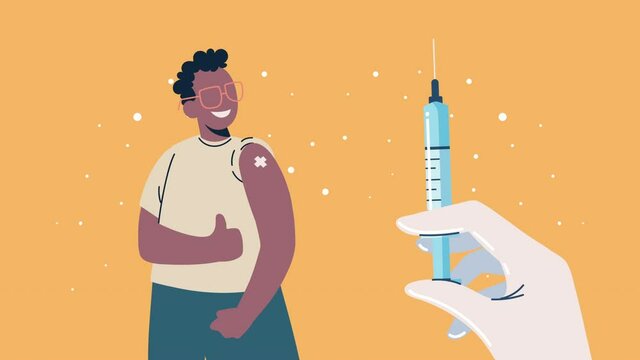 afro man vaccinated with vaccine character
