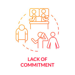 Lack of commitment red gradient concept icon. Relationship disbalance. Divorce reason abstract idea thin line illustration. Isolated outline drawing. Roboto-Medium, Myriad Pro-Bold fonts used