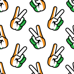 Ireland a flag in the form of a peace sign. Seamless background. A patriotic sign. Gesture V is a sign of victory. Icon for apps, websites, T-shirts, souvenirs, etc., isolated on a white background