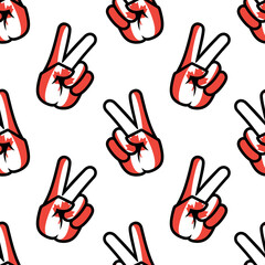 Fototapeta premium Canada a flag in the form of a peace sign. Seamless background. A patriotic sign. Gesture V is a sign of victory. Icon for apps, websites, T-shirts, souvenirs, etc., isolated on a white background
