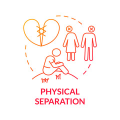 Physical separation red gradient concept icon. Cause of relationship breakdown. Divorce abstract idea thin line illustration. Isolated outline drawing. Roboto-Medium, Myriad Pro-Bold fonts used