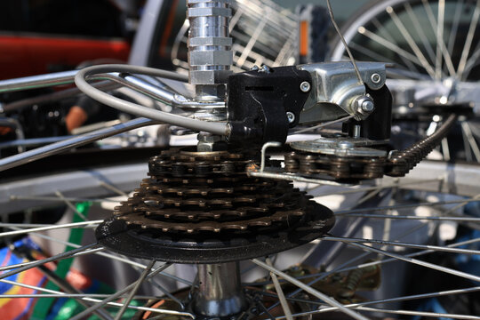 Close up gear chain of bicycle