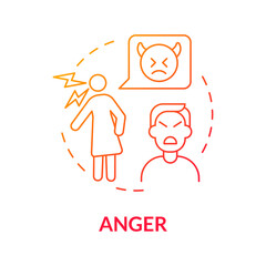 Anger red gradient concept icon. Emotional disorder of divorce. Mental stage abstract idea thin line illustration. Isolated outline drawing. Roboto-Medium, Myriad Pro-Bold fonts used