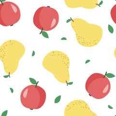 Simple fresh apple and pear pattern. Bright food background.