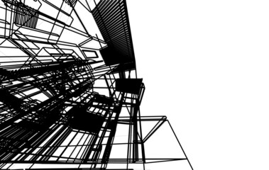 black and white architecture building vector drawing