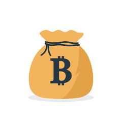 Bitcoin cryptocurrency. Bag with bitcoin money. Symbol of bitcoin. Icon of moneybag with cryptocurrency isolated on white background. Finance sign. Vector