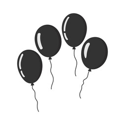 Balloon icons. Flat baloons bunch for birthday, party and carnival. Black ballons with rope. Simple silhouettes isolated on white background. Kid symbol. Vector © Wise ant