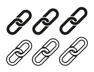 Link icon. Link and chain symbol. Web icon of hyperlink, strength and attach. Flat partnership sign. Line pictogram. Graphic outline clip. Set of locks. Vector
