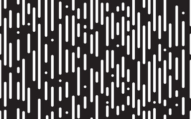 Lines transition seamless pattern. White rounded halftone lines on black background. Irregular geometric texture. Modern black-white abstract wallpaper. Monochrome transition. Vector
