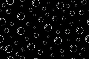 Soap bubbles seamless pattern. White line texture on black background. Water and bubble seamless pattern. Illustration for clean, shampoo and bathroom. Abstract repeat bubbles. Vector