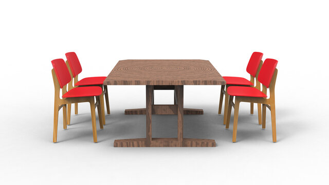 four red cafe chair with shadow 3d render