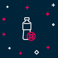 Line No water bottle icon isolated on blue background. No plastic bottle. Water bottle ban sign. Colorful outline concept. Vector