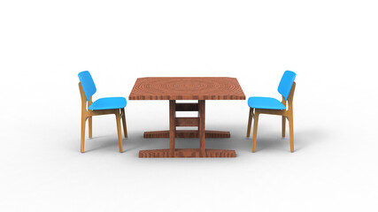 two blue cafe chair with shadow 3d render