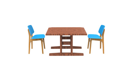 two blue cafe chair without shadow 3d render