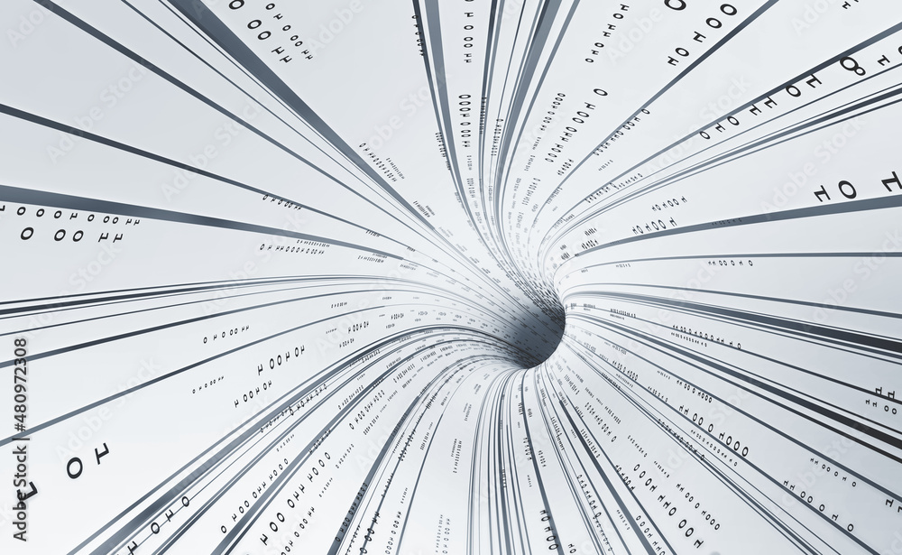 Aufkleber Protected data. Vortex data flow technology. Cyberpunk funnel 3D illustration. Information flow in abstract cyberspace. Big data and cybersecurity