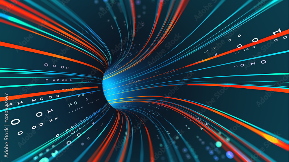 Leinwandbilder high-speed data flow, information processing. big data analytics. inside the internet cable. digital