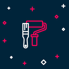 Line Paint roller brush icon isolated on blue background. Colorful outline concept. Vector