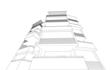 black and white architecture building vector drawing