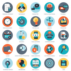 Business, technology, finances, management icon set for website and mobile apps. Flat vector illustration
